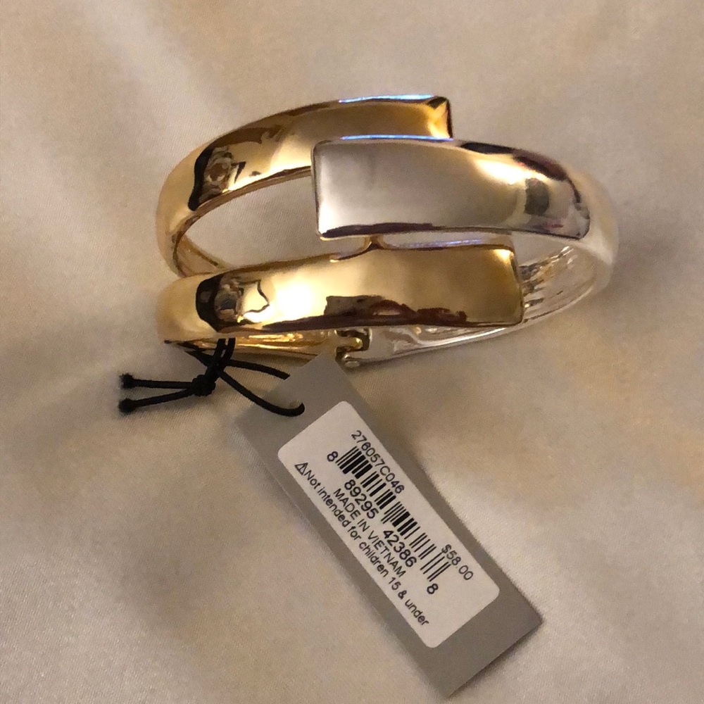 Robert Lee Morris Soho Two Tone Hammered Geometric Bypass Hinged Bangle NWT